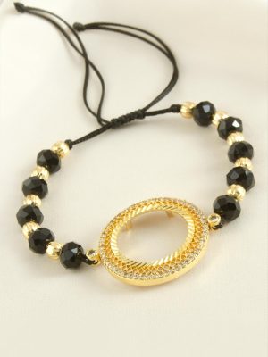 Çeyrek Altın Koyulabilir Kristal Taşlı Bileklik-Siyah