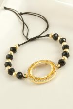 Çeyrek Altın Koyulabilir Kristal Taşlı Bileklik-Siyah - Görsel 2