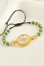 Çeyrek Altın Koyulabilir Kristal Taşlı Bileklik-Yeşil - Görsel 2