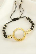 Çeyrek Altın Koyulabilir Kristal Taşlı Bileklik-Siyah - Görsel 2