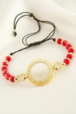 Çeyrek Altın Koyulabilir Kristal Taşlı Bileklik-Siyah