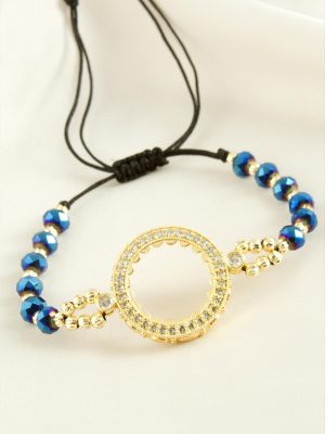 Çeyrek Altın Koyulabilir Kristal Taşlı Bileklik-Mavi