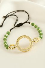 Çeyrek Altın Koyulabilir Kristal Taşlı Bileklik-Yeşil - Görsel 2