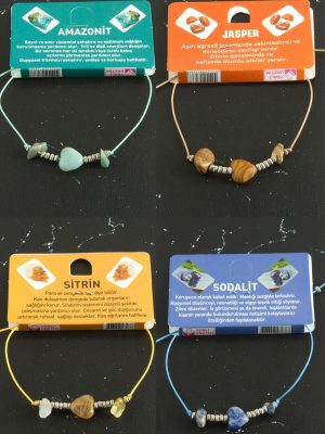 Kalp Karışık Doğaltaş Bileklik-Renkli