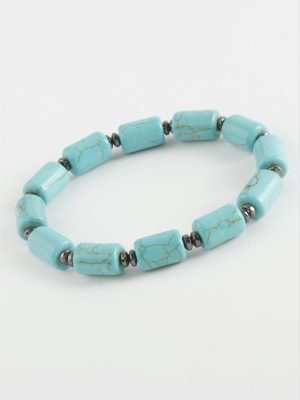 Silindir Turkuaz Doğaltaş Bileklik-Turkuaz