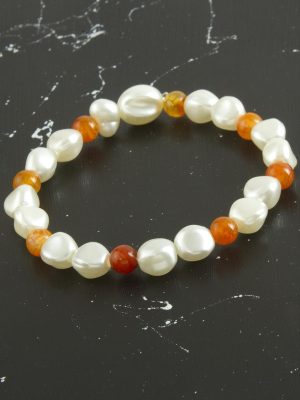İnci Akik Doğaltaş Bileklik-Beyaz