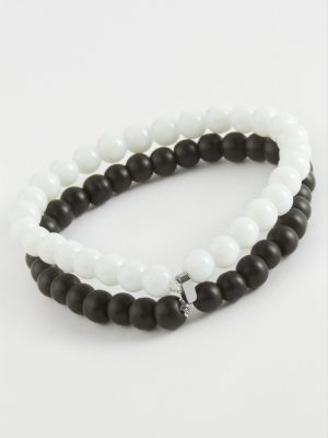 Siyah Beyaz Doğaltaş Bileklik 6 mm-Siyah