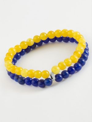 Sarı Lacivert Doğaltaş Bileklik 6 mm-Lacivert
