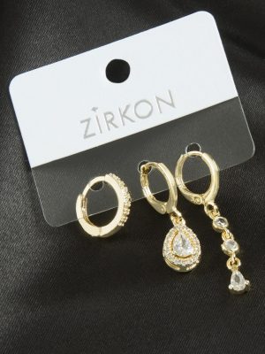 3 Adet Damla Zirkon Taşlı Küpe-Gümüş Rengi