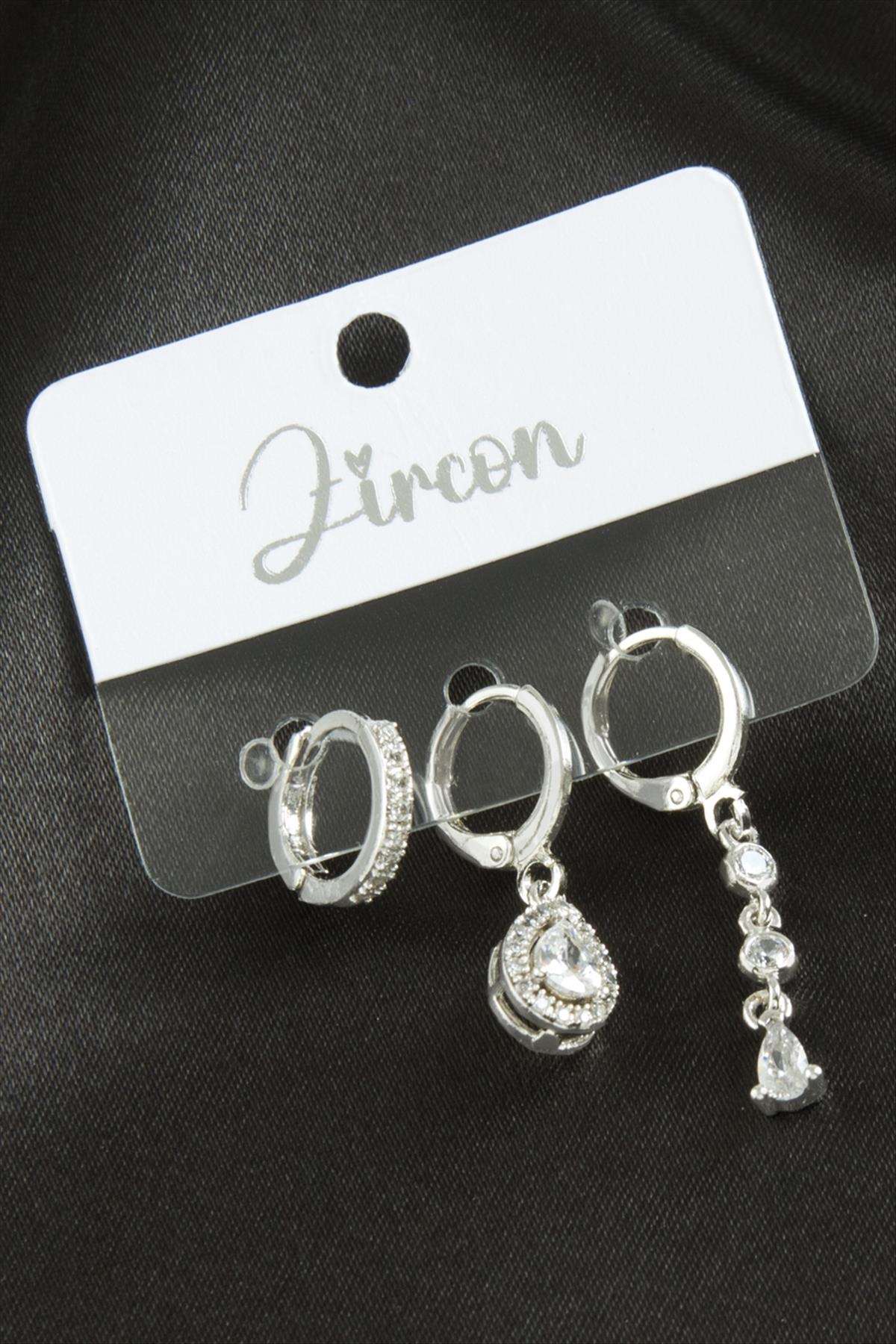 1206369_3-adet-damla-zirkon-tasli-kupe-f4d42f.jpg 3 Adet Damla Zirkon Taşlı Küpe-Gümüş Rengi - Görsel 2