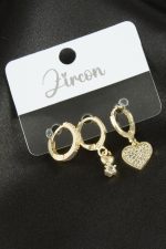 3 Adet Kalp Zirkon Taşlı Küpe-Sarı