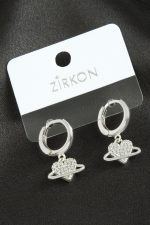 Kalp Zirkon Taşlı Küpe-Gümüş Rengi - Görsel 2