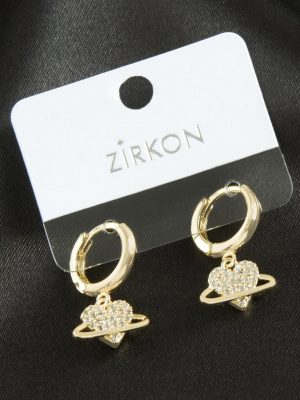 Kalp Zirkon Taşlı Küpe-Gümüş Rengi
