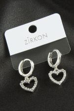 Kalp Zirkon Taşlı Küpe-Gümüş Rengi - Görsel 2