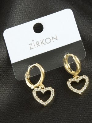 Kalp Zirkon Taşlı Küpe-Sarı