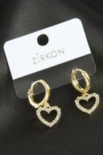 Kalp Zirkon Taşlı Küpe-Sarı - Görsel 2