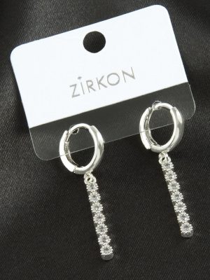 Çubuk Zirkon Taşlı Küpe-Gümüş Rengi