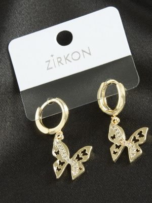 Kelebek Zirkon Taşlı Küpe-Gümüş Rengi