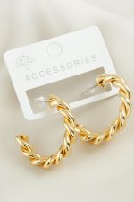 Burgulu Trend Halka Metal Küpe-Sarı - Görsel 2