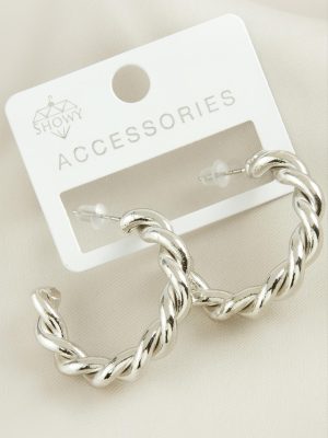 Burgulu Trend Halka Metal Küpe-Gümüş Rengi