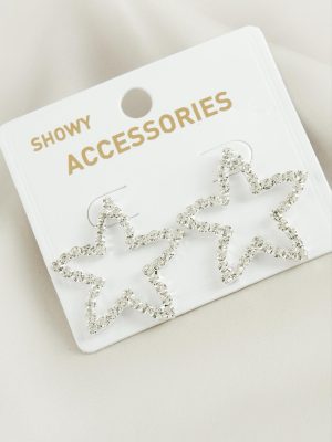 Yıldız Suyolu Taşlı Küpe-Gümüş Rengi