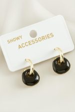 Yuvarlak Trend Mineli Küpe-Siyah - Görsel 2