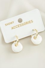 Yuvarlak Trend Mineli Küpe-Beyaz