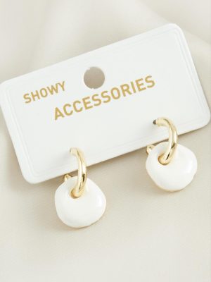 Yuvarlak Trend Mineli Küpe-Beyaz