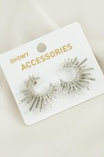 Güneş Trend Taşlı Metal Küpe-Gümüş Rengi - Görsel 2