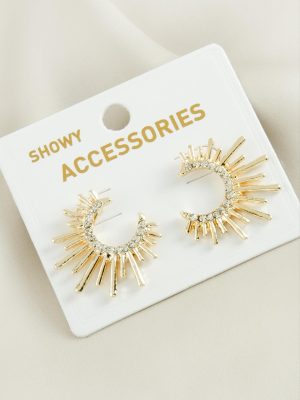 Güneş Trend Taşlı Metal Küpe-Gümüş Rengi