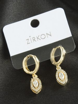 Oval Zirkon Taşlı Küpe-Sarı