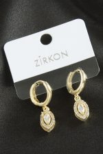 Oval Zirkon Taşlı Küpe-Sarı - Görsel 2