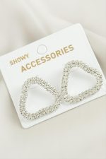 Oval Suyolu Taşlı Küpe-Gümüş Rengi