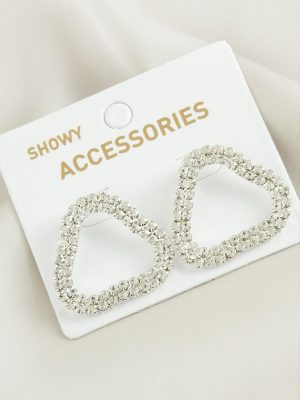 Oval Suyolu Taşlı Küpe-Gümüş Rengi