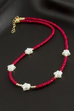 Yıldız İnci Kum Boncuk Kolye-Bordo - Görsel 2