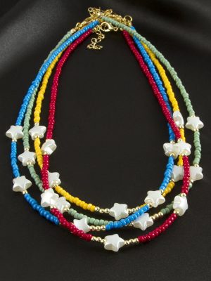 Yıldız İnci Kum Boncuk Kolye-Açık Mavi