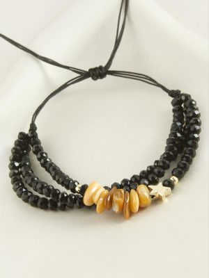 3lü Kırık Doğaltaş Kristal Zincirli Bileklik-Renkli