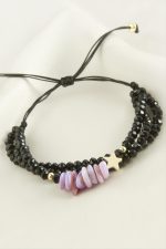 3lü Kırık Doğaltaş Kristal Zincirli Bileklik-Lila - Görsel 2