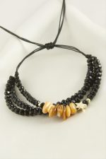 3lü Kırık Doğaltaş Kristal Zincirli Bileklik-Sarı - Görsel 2