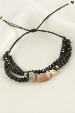 3lü Kırık Doğaltaş Kristal Zincirli Bileklik-Açık Pembe - Görsel 2