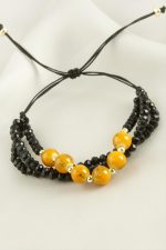 3lü Kristal Boncuk Zincirli Bileklik-Sarı - Görsel 2