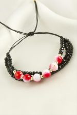 3lü Kristal Boncuk Zincirli Bileklik-Kırmızı - Görsel 2