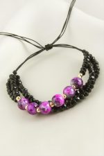 3lü Kristal Boncuk Zincirli Bileklik-Pembe - Görsel 2