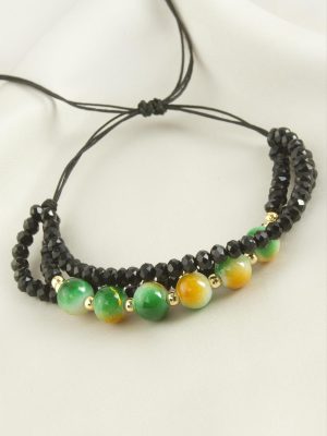 3lü Kristal Boncuk Zincirli Bileklik-Yeşil-1