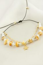 Yıldızı Kırık Doğaltaş Kristal Zincirli Bileklik-Sarı - Görsel 2