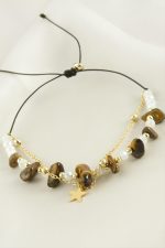 Yıldızı Kırık Doğaltaş Kristal Zincirli Bileklik-Kahverengi - Görsel 2