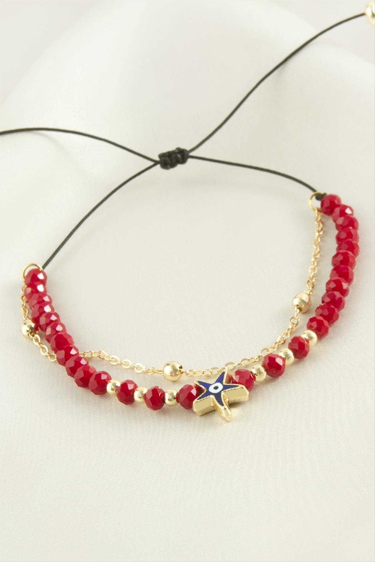 1206562_deniz-yildizi-kristal-zincirli-bilekli-e39a62.jpg Deniz Yıldızı Kristal Zincirli Bileklik-Bordo - Görsel 2