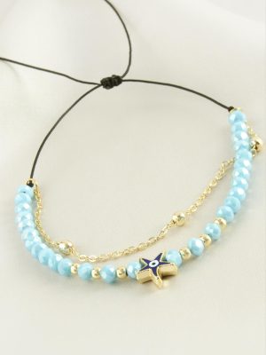 Deniz Yıldızı Kristal Zincirli Bileklik-Siyah