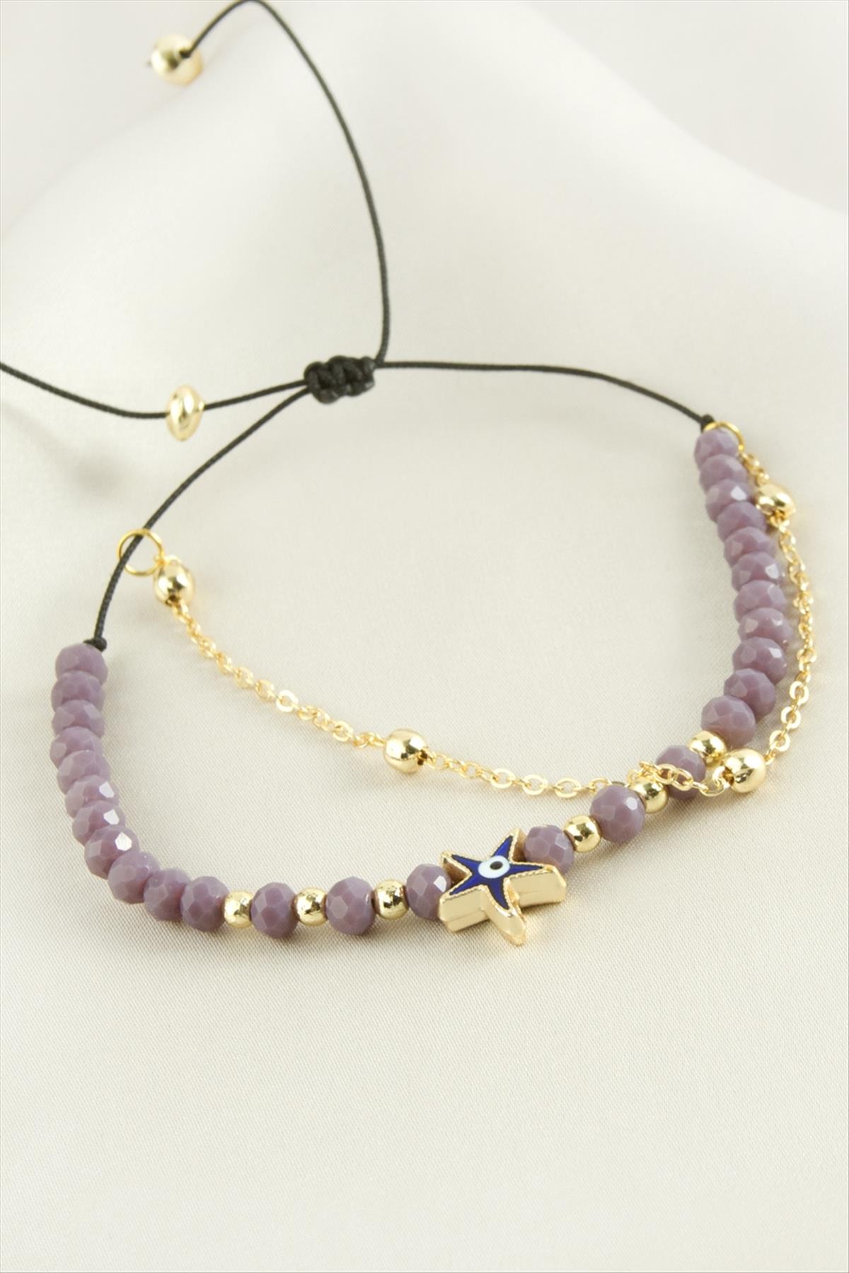 1206564_deniz-yildizi-kristal-zincirli-bilekli-508-44.jpg Deniz Yıldızı Kristal Zincirli Bileklik-Lila - Görsel 2