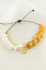 Kelebek İnci Boncuk Zincirli Bileklik-Sarı - Görsel 2